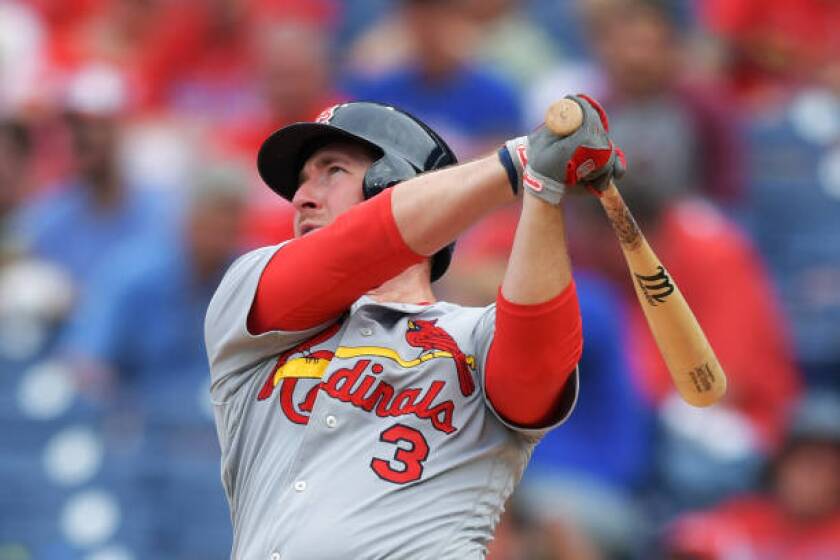 St. Louis Cardinals' Jedd Gyorko hits a two-run home run against the Philadelphia Phillies on May 30 at Citizens Bank Park.
