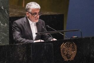 FILE - Iran's United Nations Ambassador Amir Saeid Iravani addresses the U.N. General Assembly at U.N. headquarters on Feb. 23, 2023. "The Islamic Republic would decisively respond to any attack on the country, its interests and nationals under any pretexts," IRNA quoted Iravani as saying on Tuesday, Jan. 30, 2024. (AP Photo/Bebeto Matthews, File)