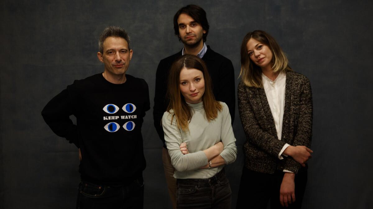 Adam Horowitz, left, Emily Browning, director Alex Ross Perry and Analeigh Tipton from the film "Golden Exits."