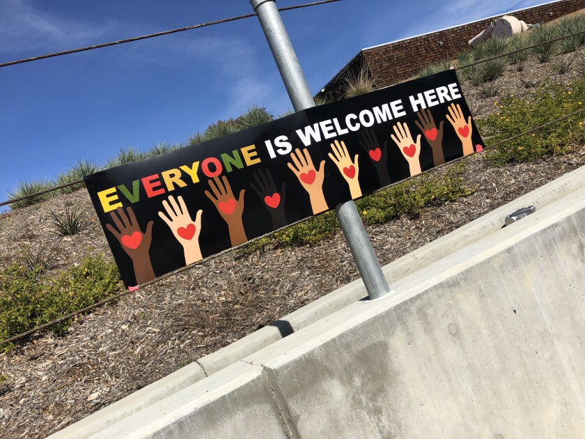 A poster on the San Dieguito Academy High School campus during the GSA's Love Lunch in February 2020.