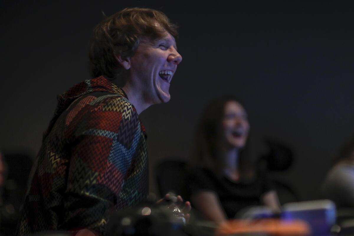 Josh Thomas, whose first American TV series, "Everything's Gonna Be Okay," debuts Jan. 16 on Freeform, gives notes at a sound mix for the series' first season.