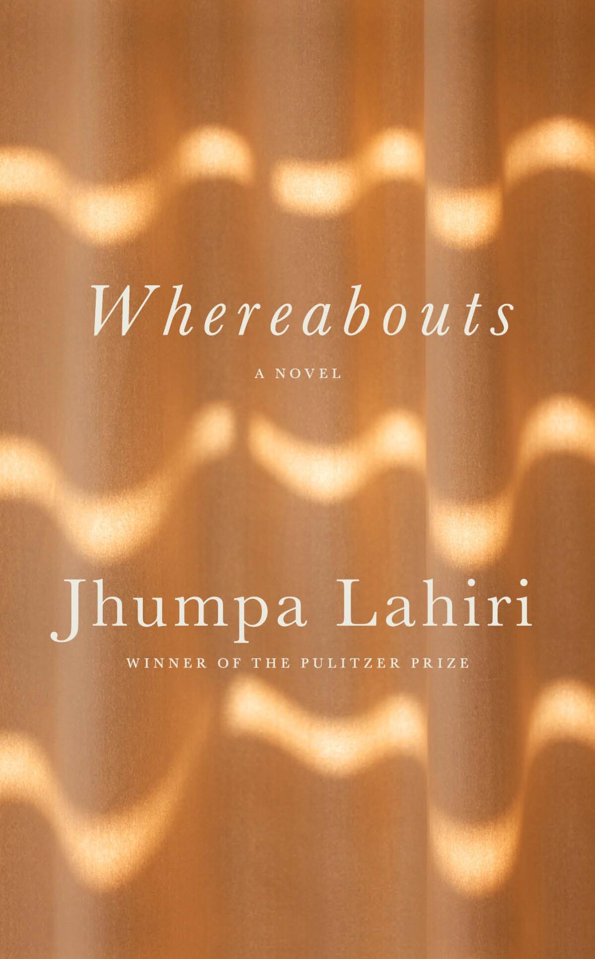 The book cover for "Whereabouts" shows undulating bands of light