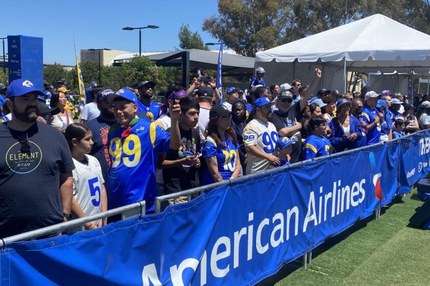 Rams jerseys as far as you could see fans during training camp in Irvine.