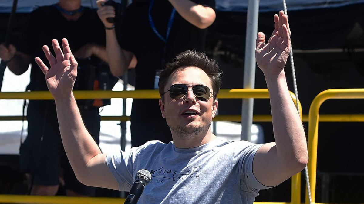 Elon Musk speaks at the SpaceX Hyperloop Pod Competition in Hawthorne in July.