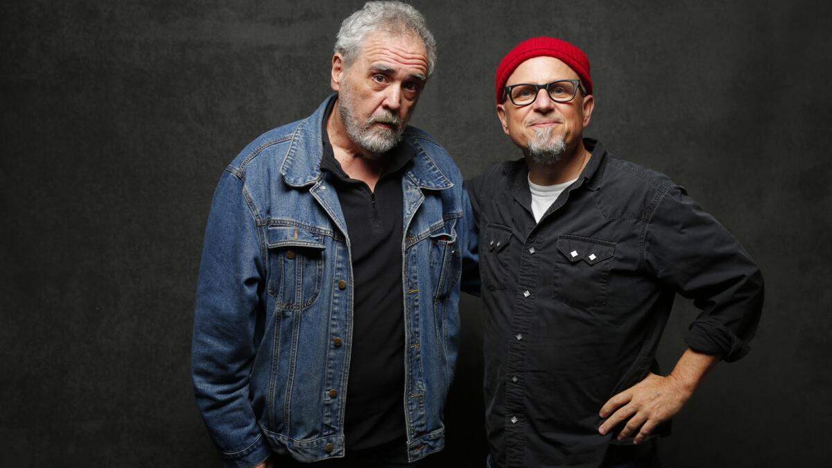 Barry Grimmins, left, and Bobcat Goldthwait from the documentary "Call Me Lucky" at the Sundance Film Festival, Jan. 26, 2015.