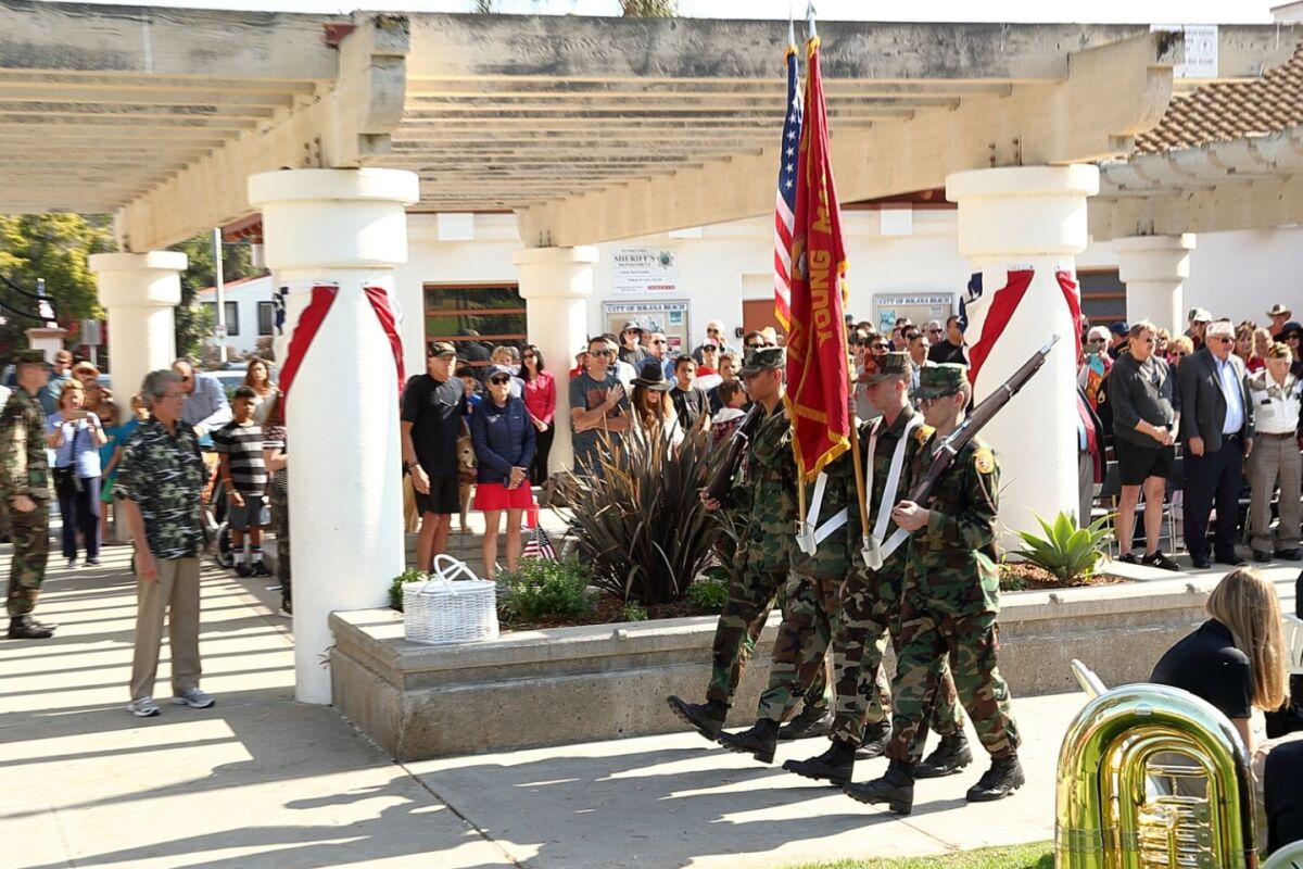 The Young Marines Color Guard from Camp Pendleton at the Solana Beach Veterans Day ceremony held in 2019.