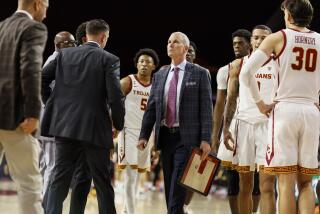 Los Angeles, Ca, Wednesday, November 29, 2023 -USC coach Andy Enfield during a timeout of a game against Eastern Washington at Galen Center. (Robert Gauthier/Los Angeles Times)