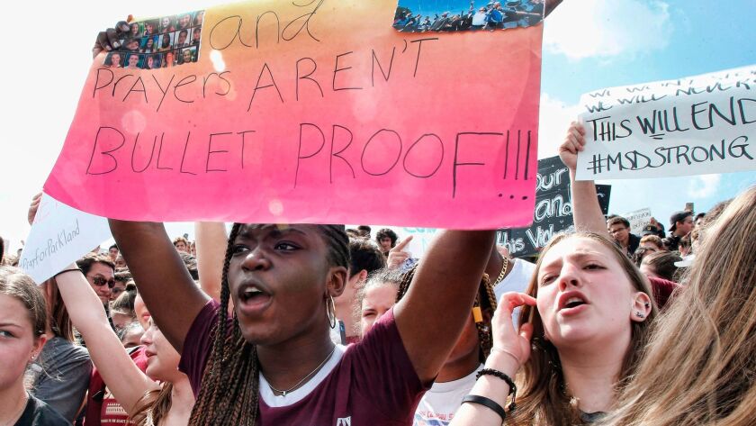 Students of area high schools rally at Marjory Stoneman Douglas High School to call for gun control after a former student killed 17 people.