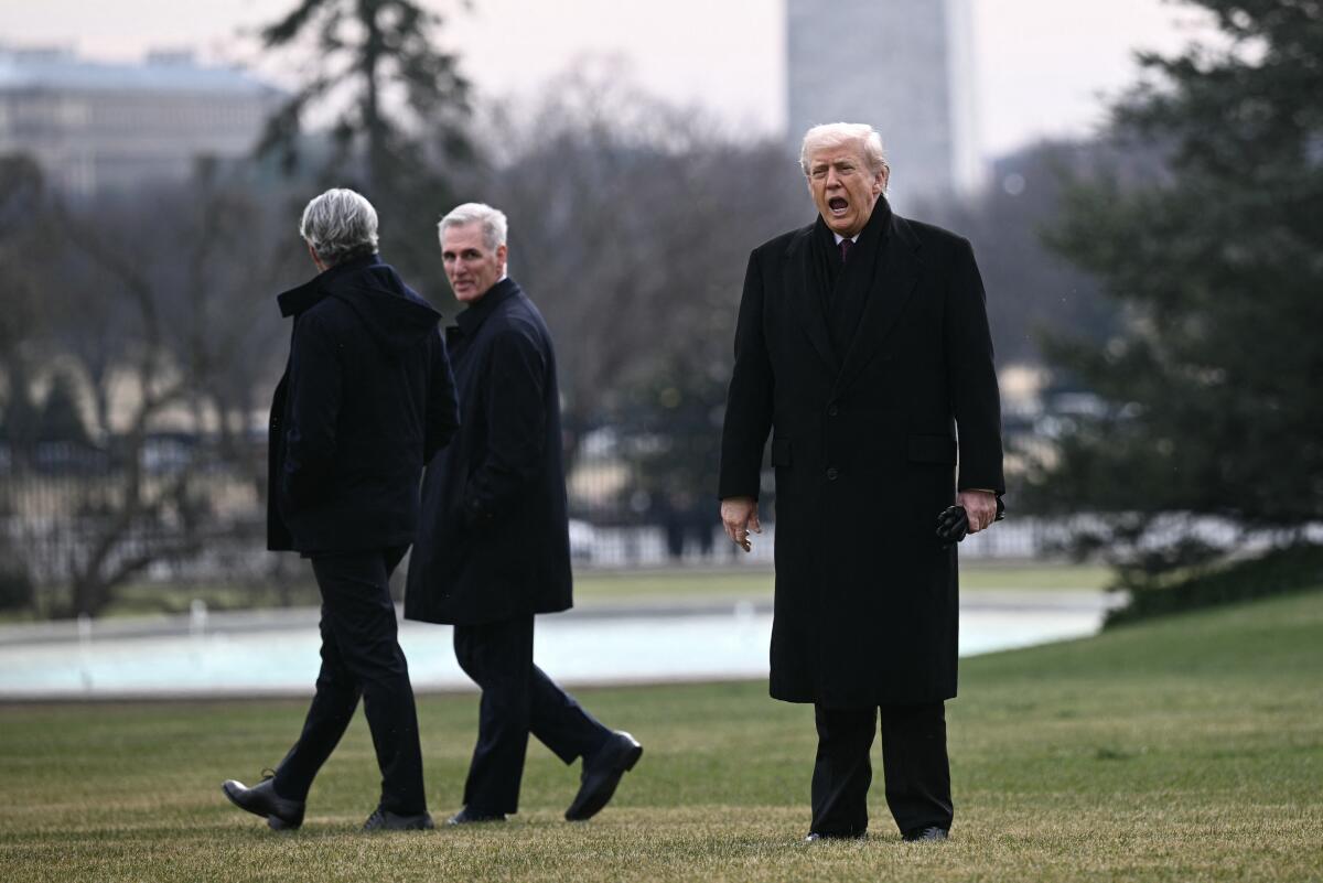 President Trump stops to talks to the press Wednesday at the White House.