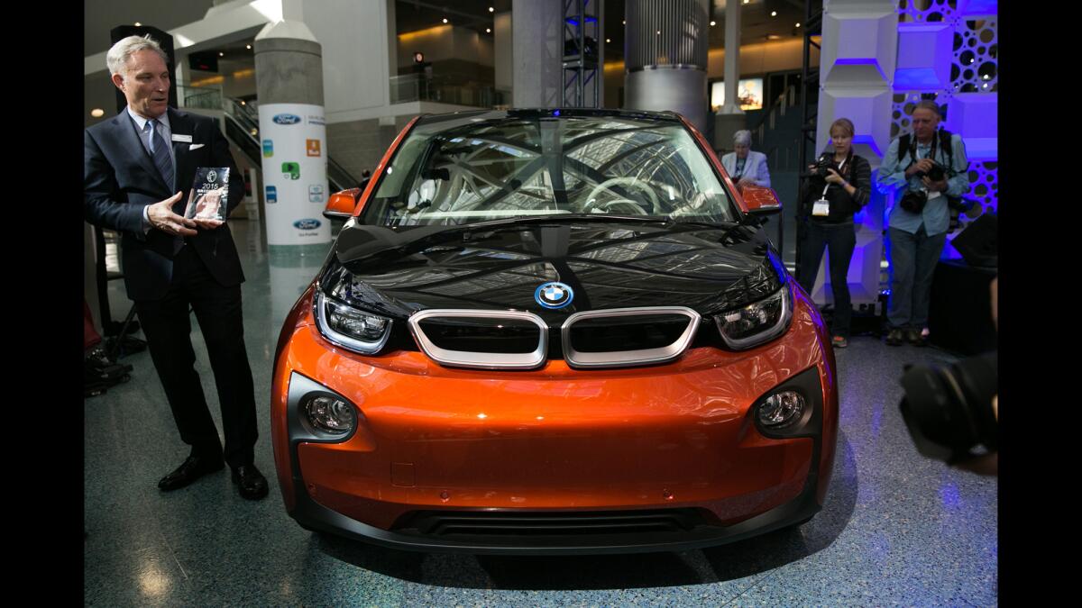 The BMW i3 is the 2015 Green Car Of The Year at the 2014 Los Angeles Auto Show.