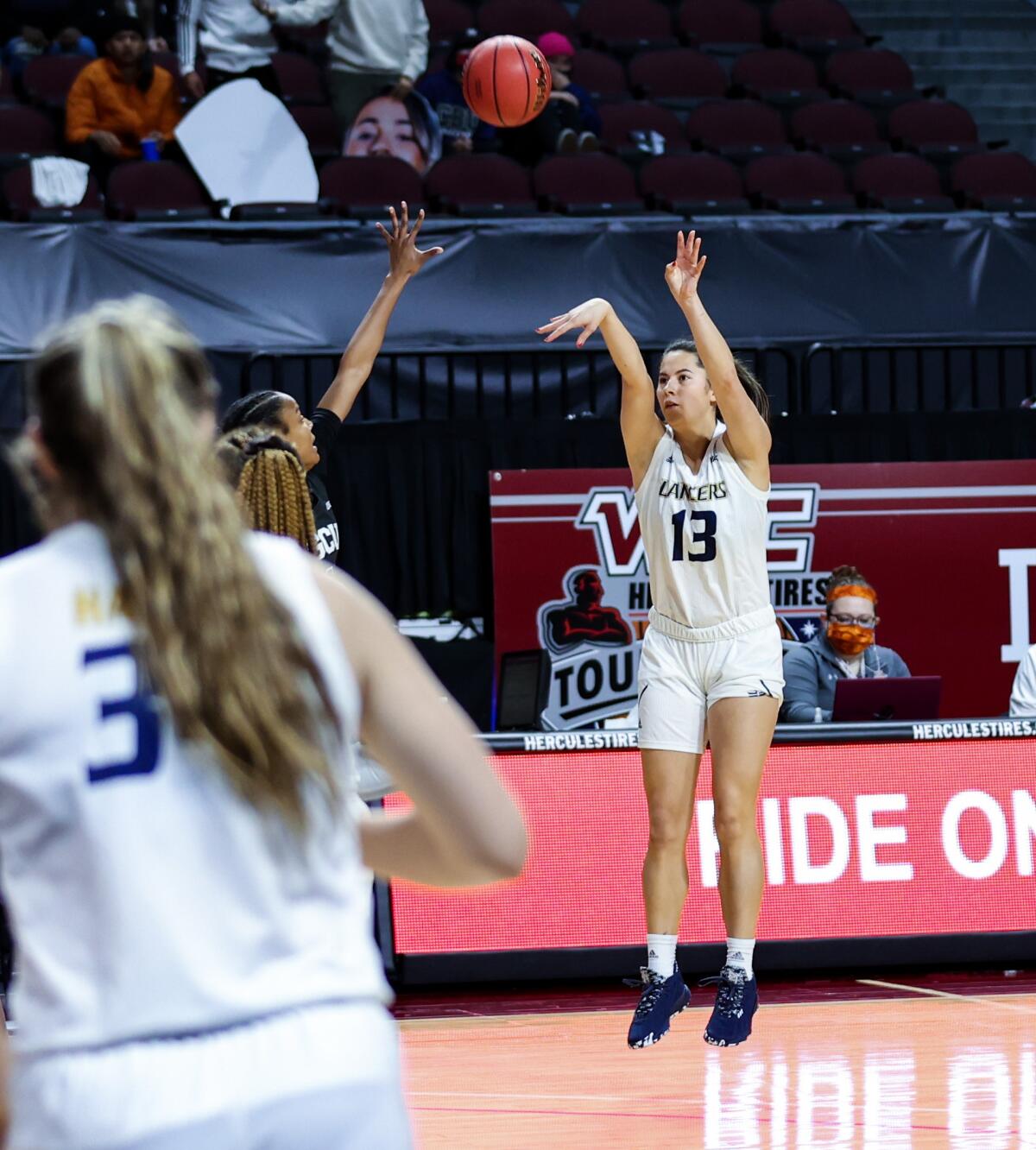 California Baptist sophomore Tiena Neale launches a shot.