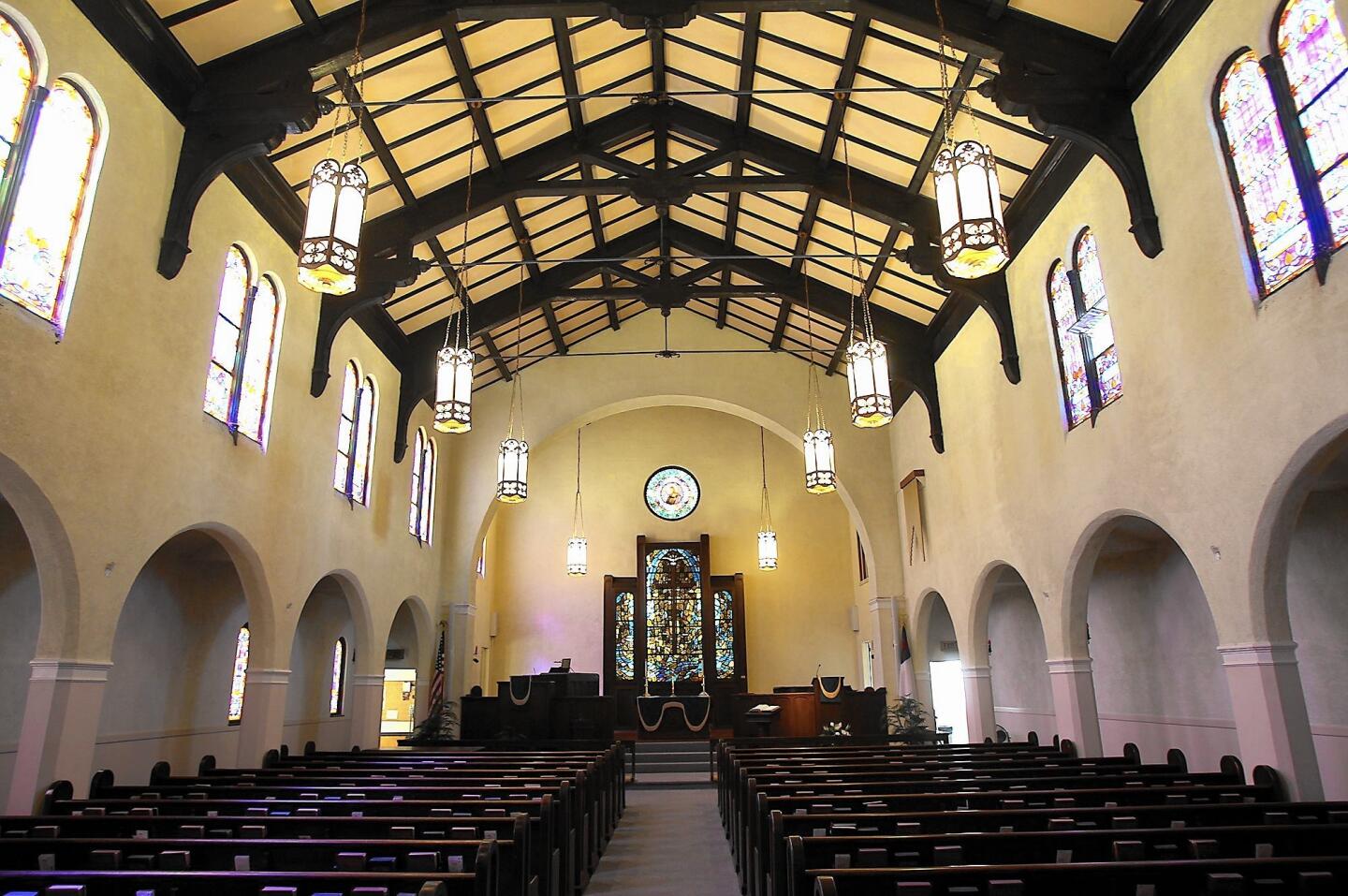 Leaders with the First United Methodist Church in Costa Mesa say they want to restore the sanctuary, pictured, which was built in 1928.