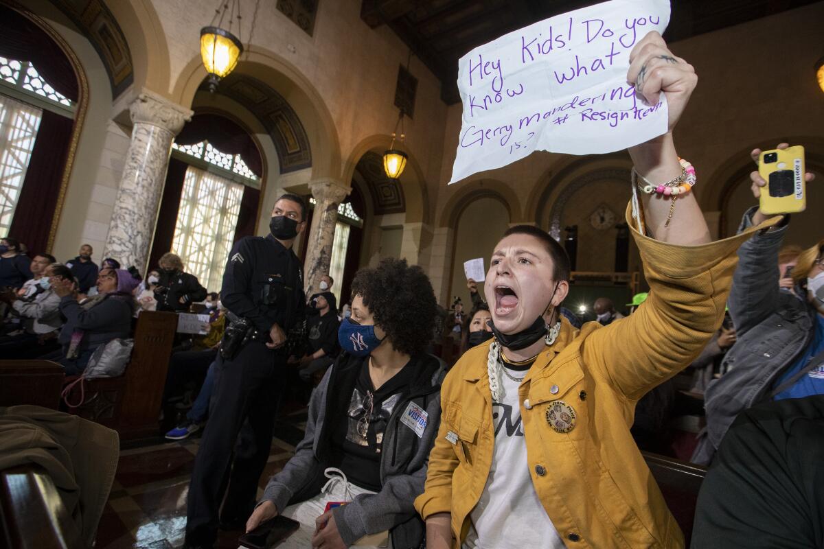 Protester Julia Rick screams at City Council members on Dec. 13.