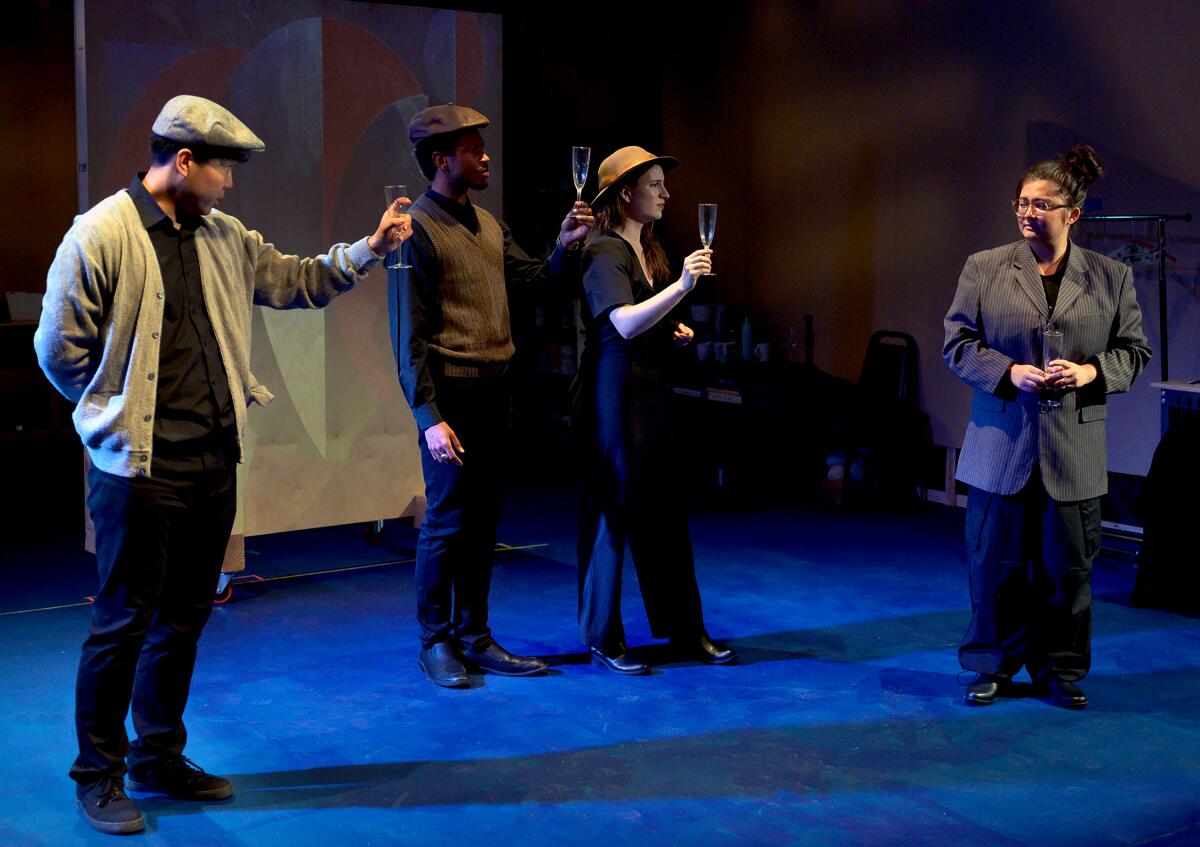 Characters raise a glass in "The Bauhaus Project."