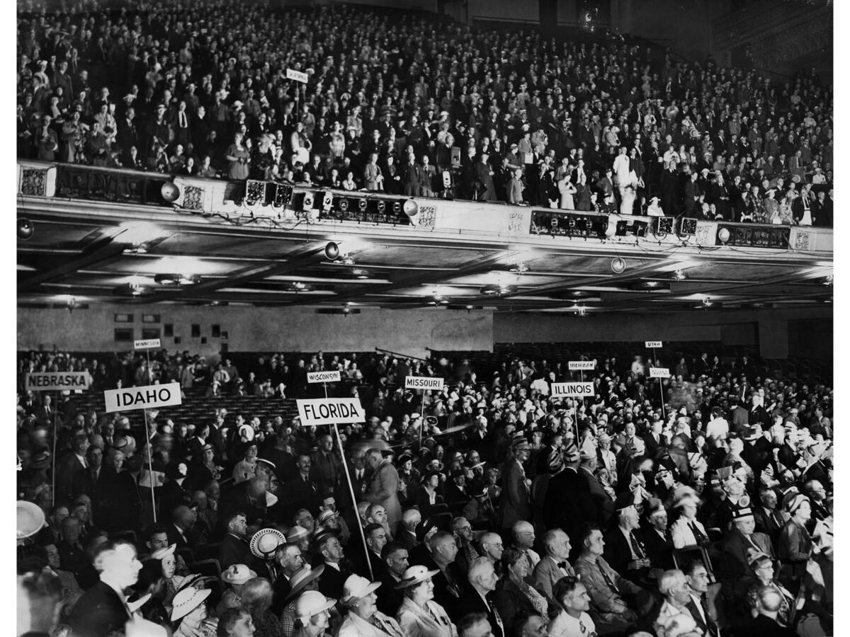 June 20, 1938: Delegates convene at the Shrine Auditorium for the third annual Townsend Pension Plan convention.