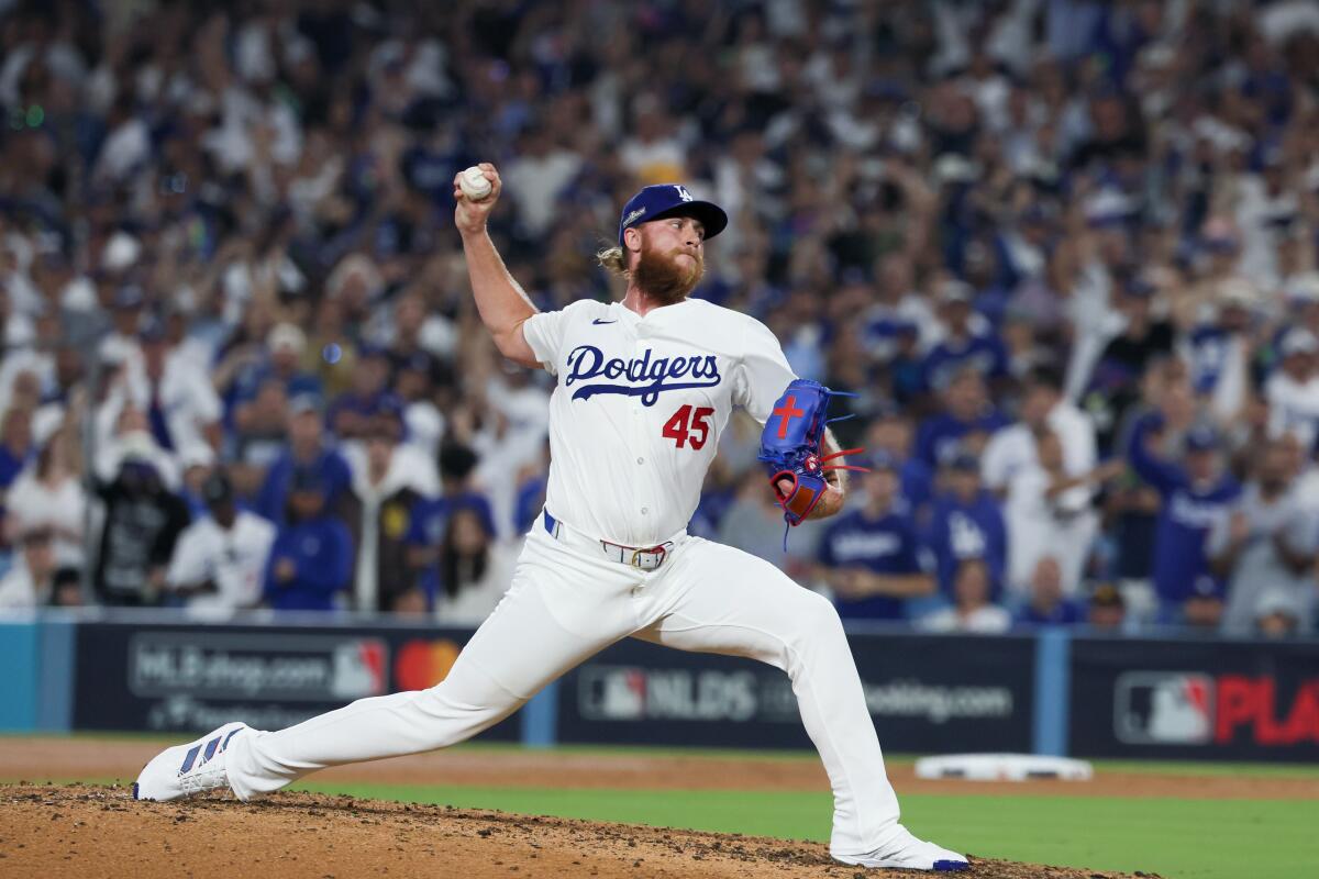 Dodgers pitcher Michael Kopech delivers against the Padres on Oct. 11.