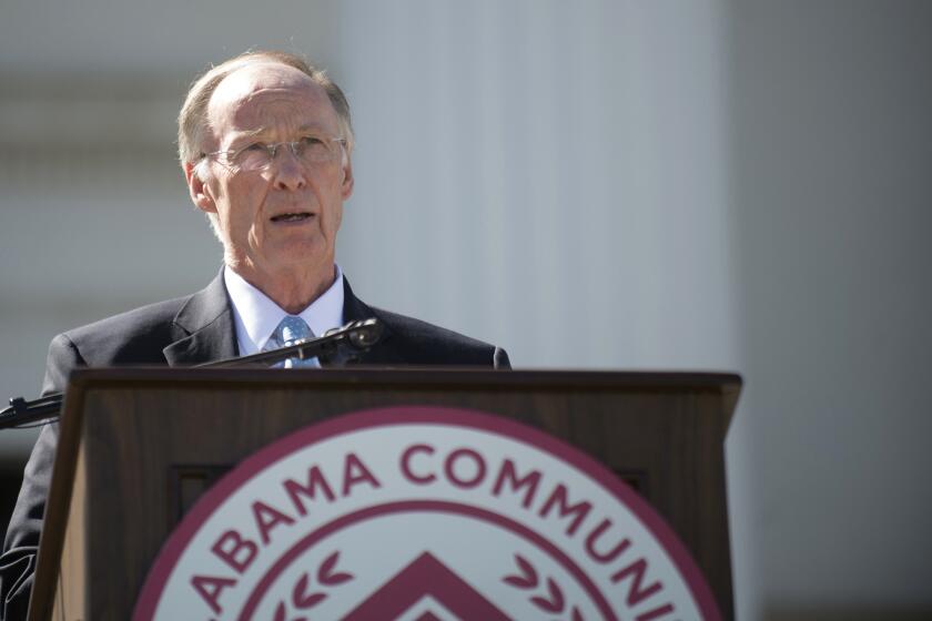 Gov. Robert Bentley speaks on the Alabama Capitol lawn in Montgomery on Tuesday.