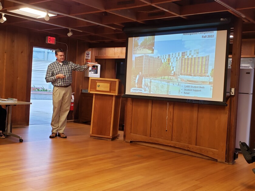 Robert Clossin, UC San Diego director of campus planning, speaks to the June 12 La Jolla Shores Association about planned changes to the campus.