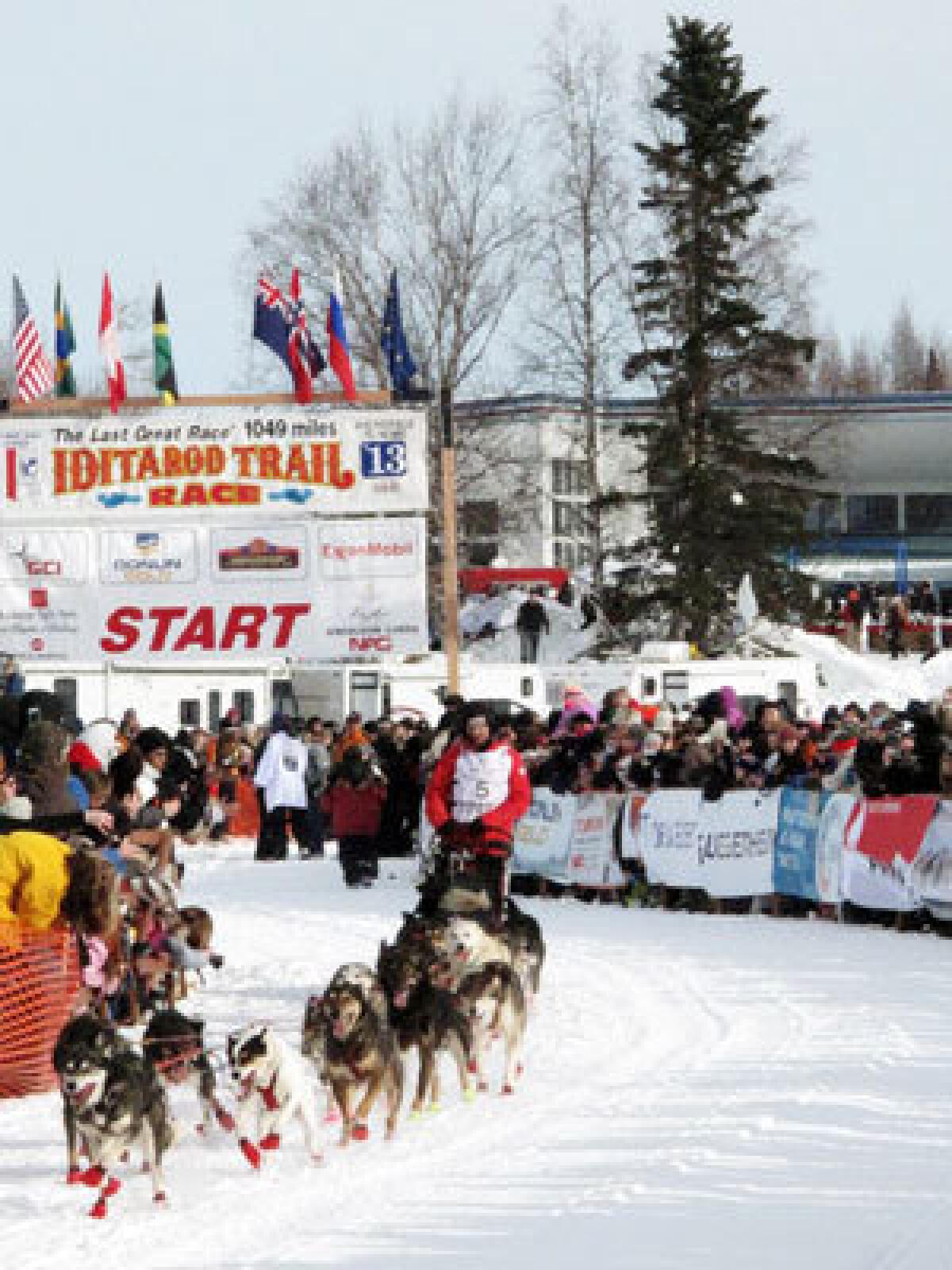 Lance Mackey sets off from Anchorage, Alaska, on Sunday on the first leg of the Iditarod Trail Sled Dog Race.