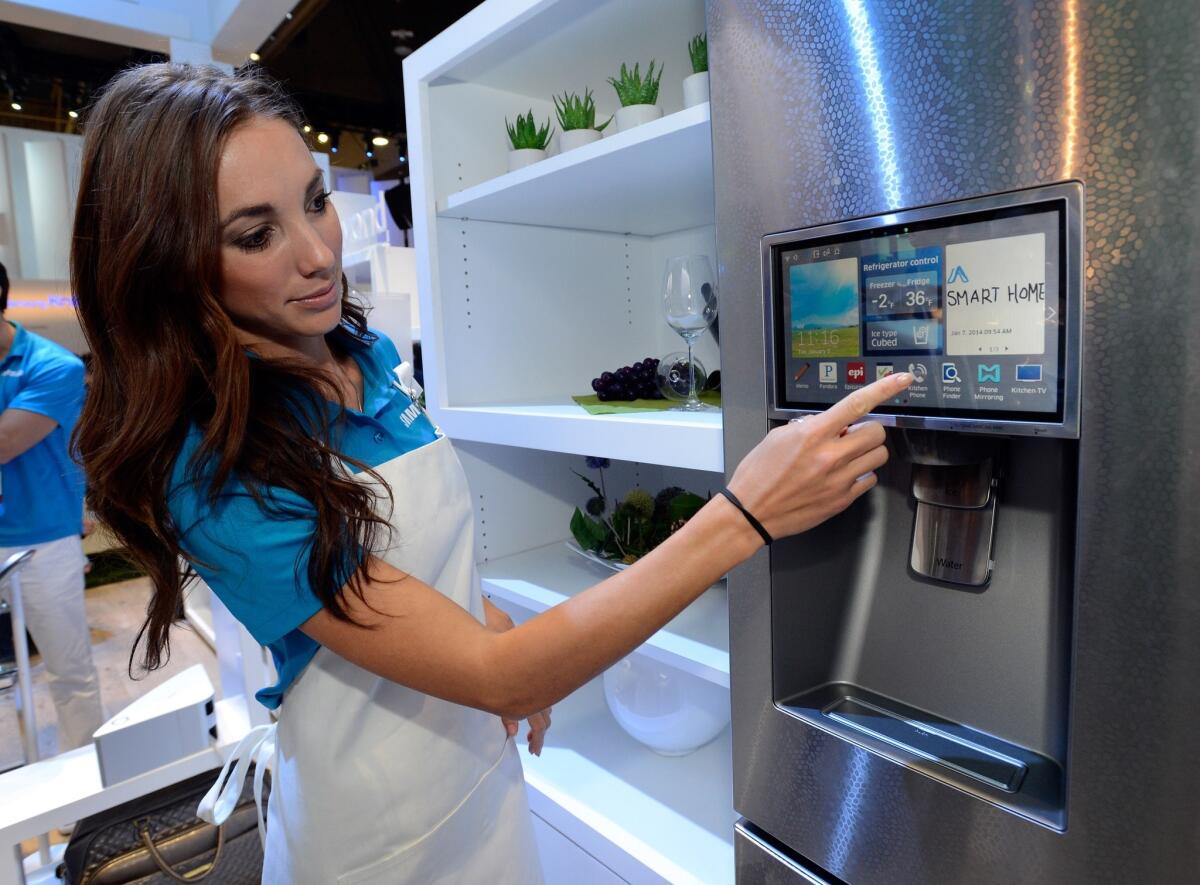 A smart refrigerator by Samsung is on display at the 2014 Consumer Electronics Show.