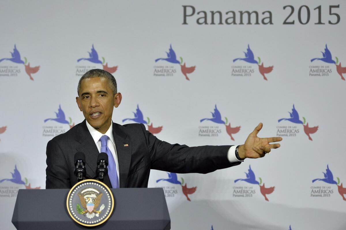 President Obama addresses reporters Saturday during the VII Americas Summit in Panama City.