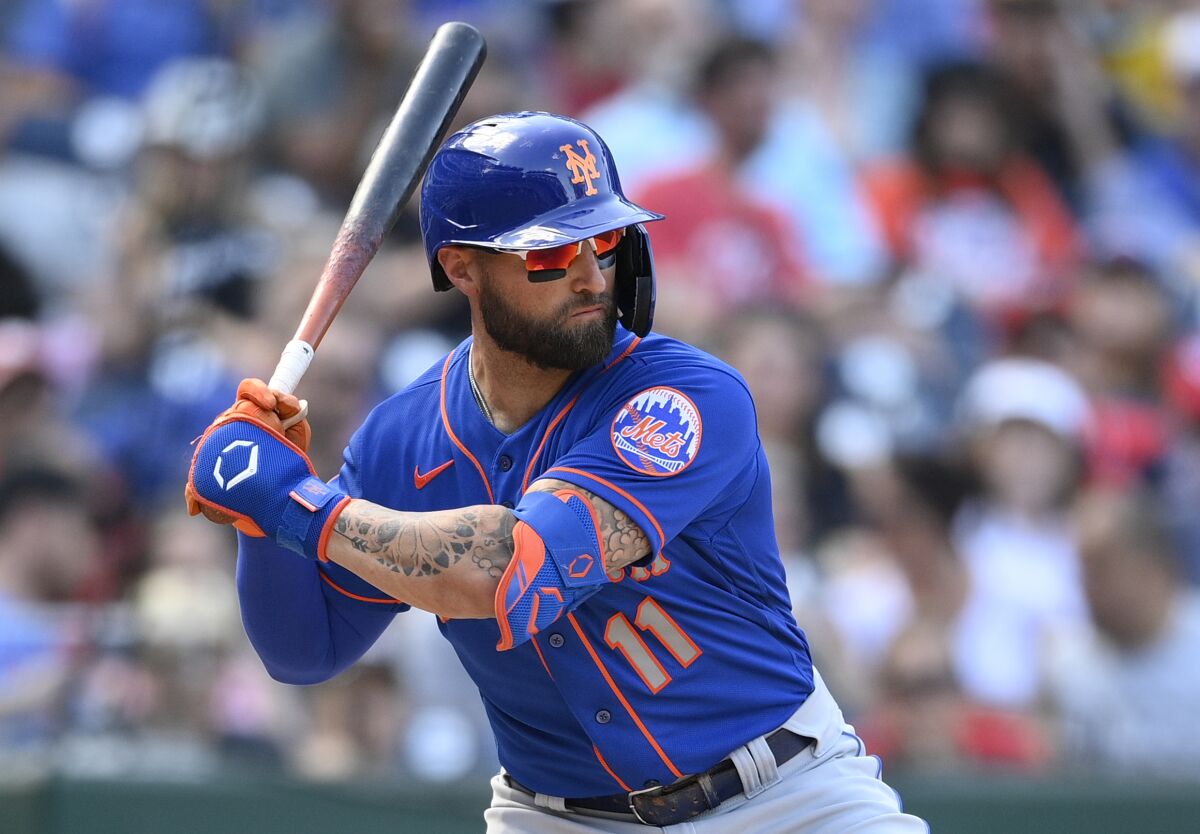New York Mets' Kevin Pillar bats during a baseball game against the Washington Nationals