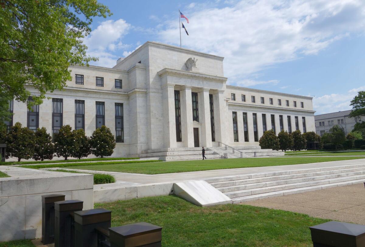 The Federal Reserve building in Washington, D.C., is seen on Aug. 1.