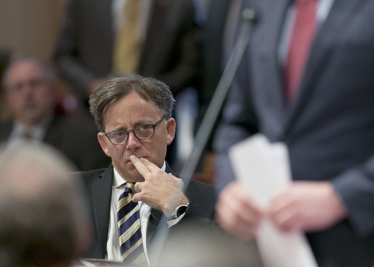State Sen. Josh Newman (D-Fullerton) listens to debate on the state budget on June 15.