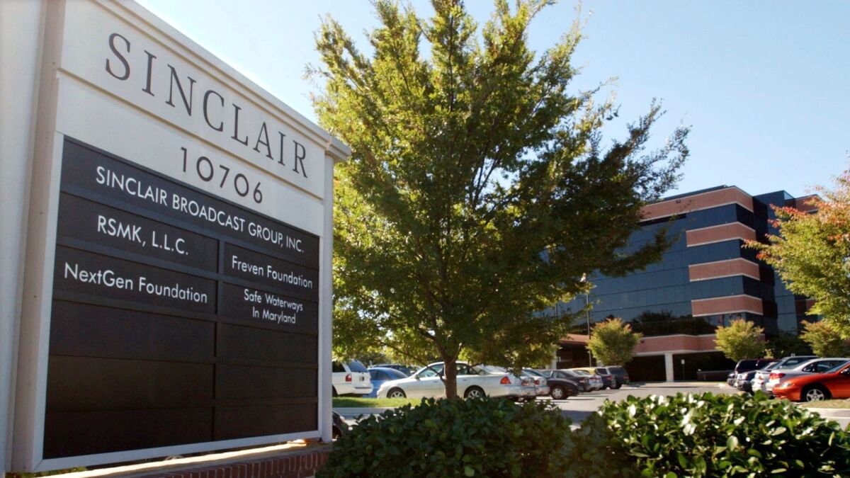 The conservative Sinclair Broadcast Group had TV news anchors read a script about what its owners characterize as “false news” at other media outlets.