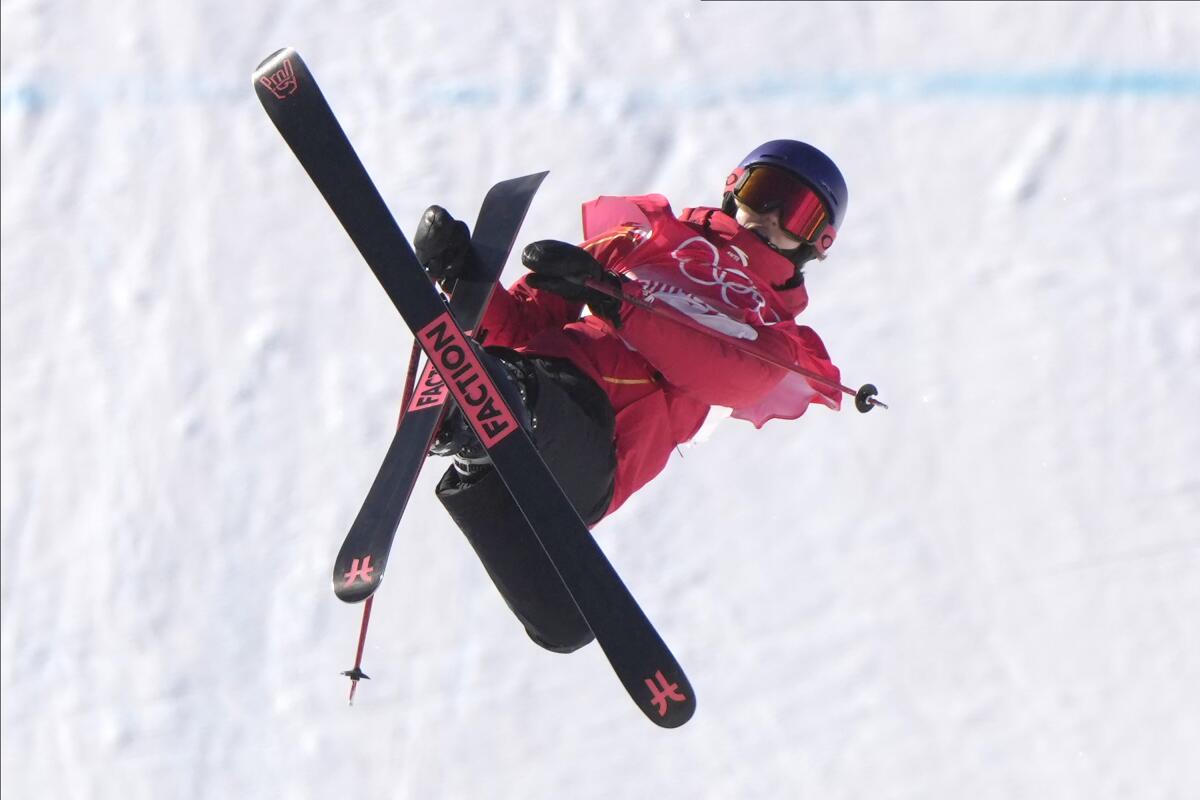 China's Eileen Gu competes in women's slopestyle qualifying on Monday.