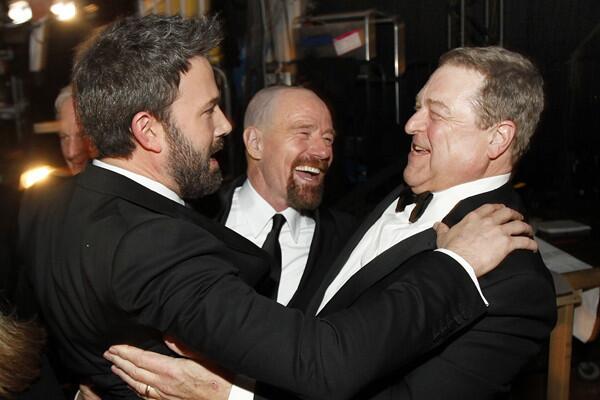 "This is the pinnacle of my career," said Bryan Cranston, center, with Ben Affleck, left, and John Goodman. "In my eventual obit -- I hope many many years from now -- it will read, ' "Breaking Bad" actor explodes,' or whatever it says. And I'm very proud of that."
