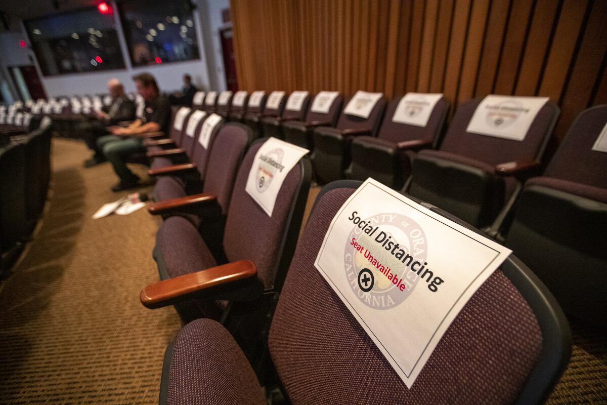 Empty seats at Orange County administration offices.