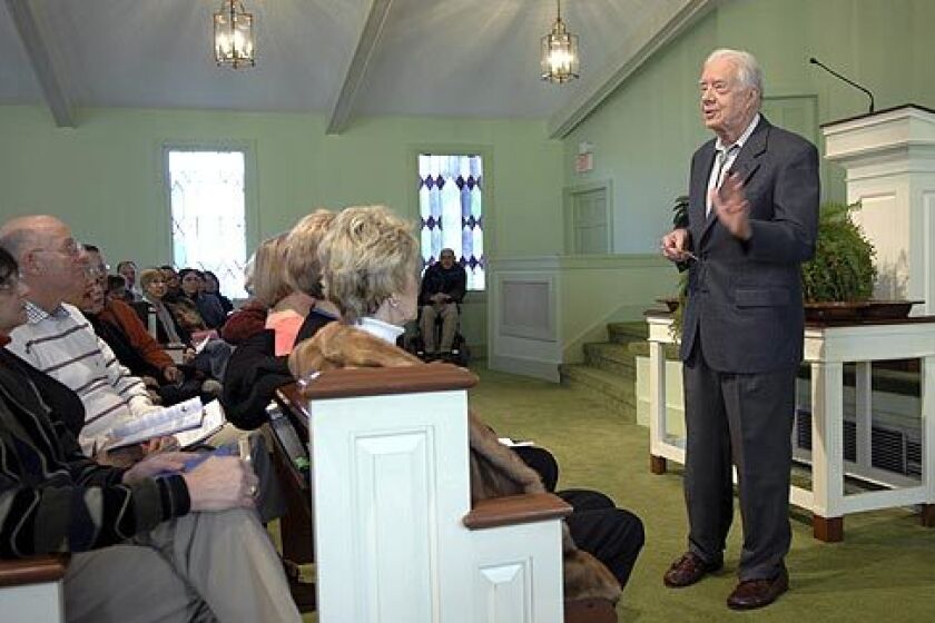 Former President Carter teaches Sunday School at Maranatha Baptist Church in his hometown of Plains, Ga. Thousands flock to Plains each year to hear Carter speak at Maranatha, which was formed when a liberal faction of the Plains Baptist Church broke off after he left office.