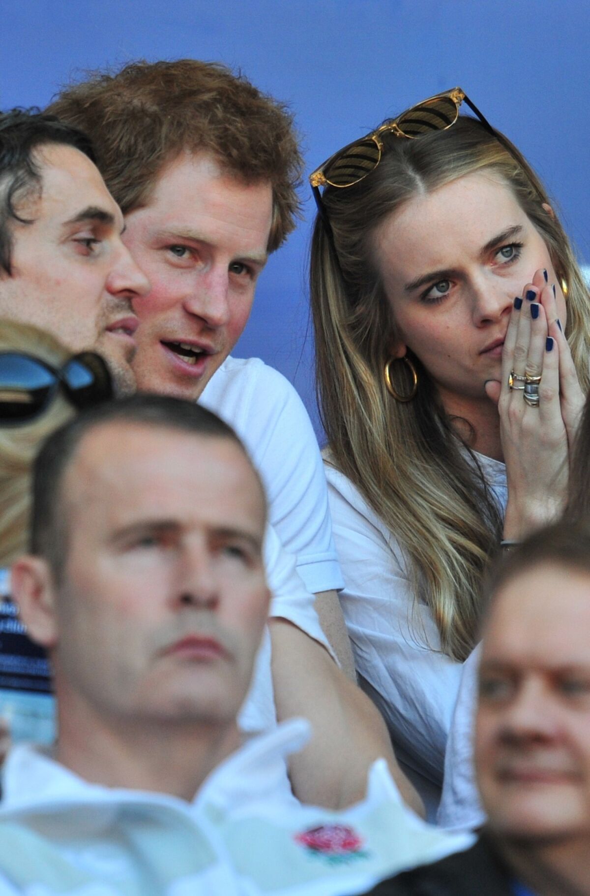 Prince Harry and British socialite Cressida Bonas watch the England-Wales match during the Six Nations International Rugby Union.