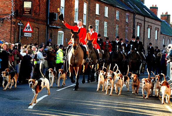 Hunters and their dogs parade through Market Bosworth, England, as the traditional Boxing Days hunts get under way in the English countryside. Hunting with dogs was restricted by law four years ago, but forms of the hunt still take place, and many people would like to see the law changed.