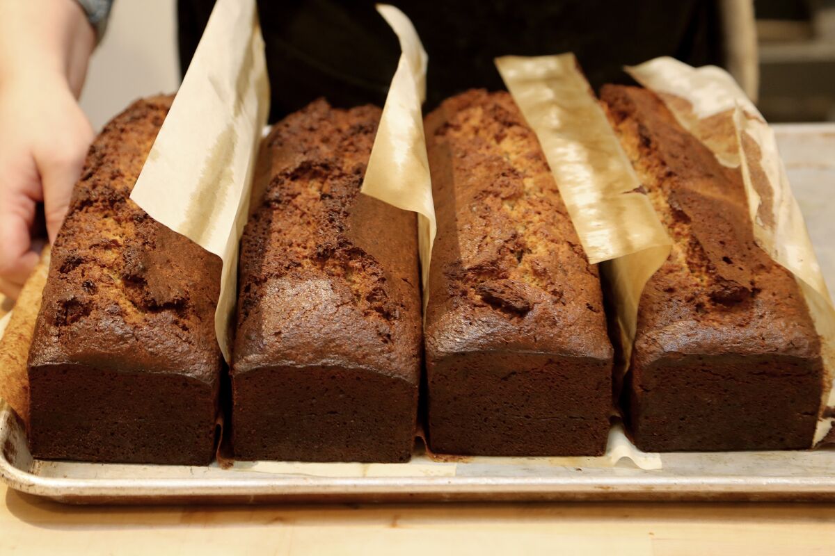 Freshly baked banana rye bread at the newly opened Rye Goods in Tustin.