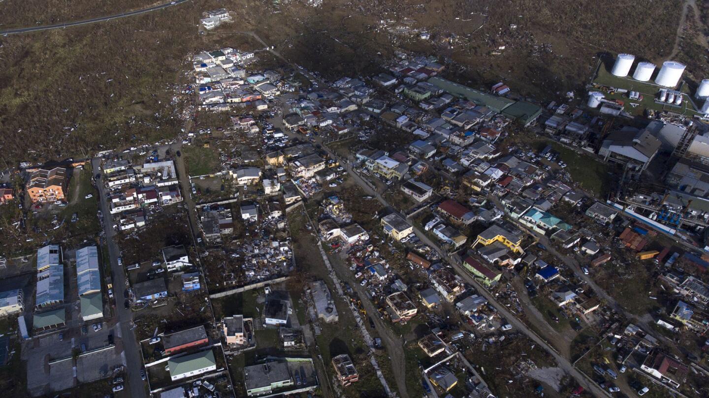 Storm damage in the aftermath of Hurricane Irma in the Cole Bay community of St. Martin. Irma cut a path of devastation across the northern Caribbean, leaving thousands homeless after destroying buildings and uprooting trees.