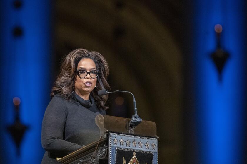 Oprah Winfrey speaks during the Celebration of the Life of Toni Morrison, Thursday, Nov. 21, 2019, at the Cathedral of St. John the Divine in New York. (AP Photo/Mary Altaffer)
