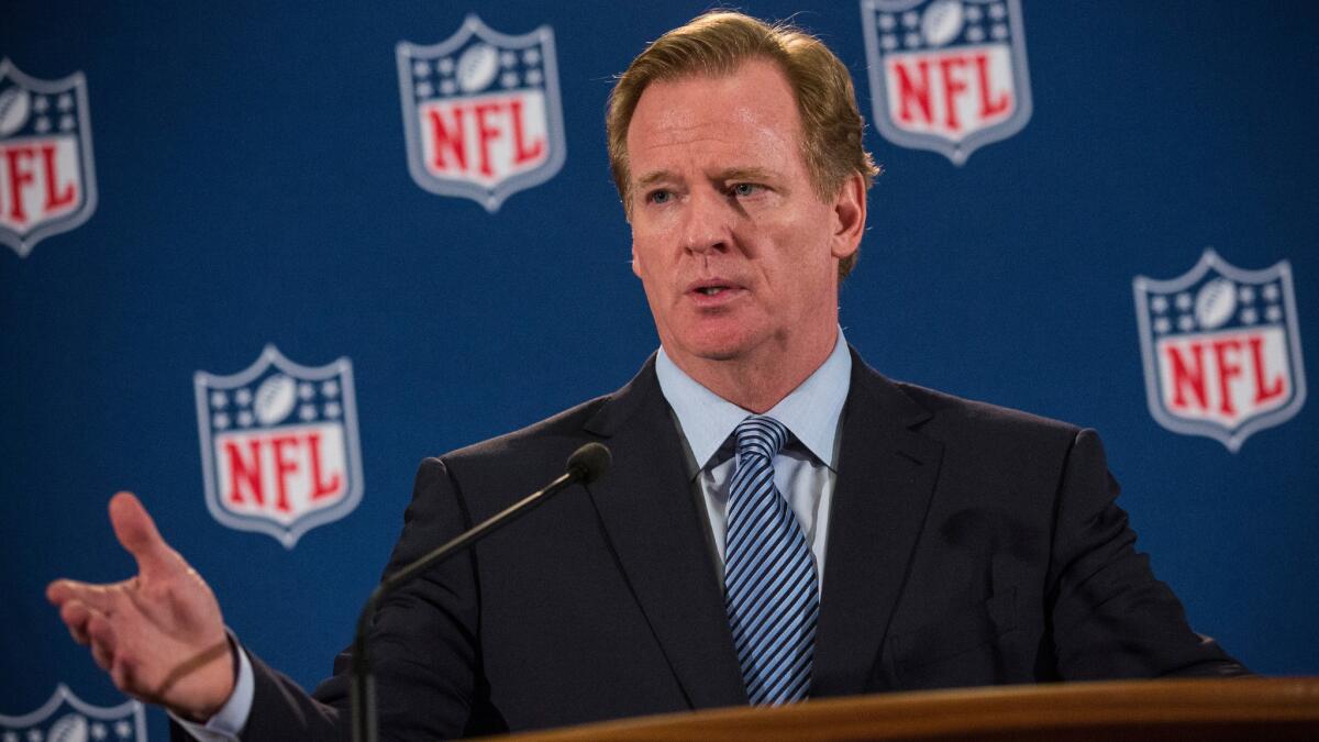 NFL Commissioner Roger Goodell speaks at a news conference in New York on Oct. 8 following the conclusion of the league's annual fall meetings.