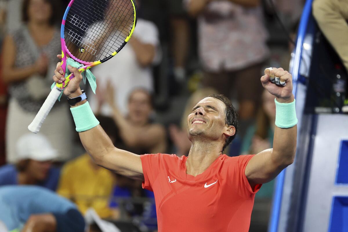 Nadal comeback from long layoff reaches Brisbane quarterfinals. Sabalenka,  Rybakina also progress - The San Diego Union-Tribune