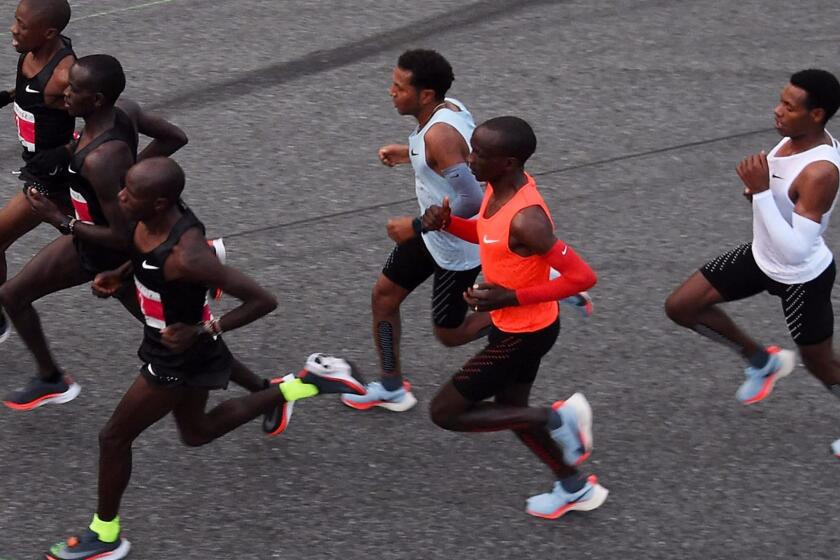MONZA, ITALY - MAY 06: (R-L) Eliud Kipchoge Zersenay Tadese and Lelisa Desisa run during the Nike Breaking2: Sub-Two Marathon Attempt at Autodromo di Monza on May 6, 2017 in Monza, Italy. (Photo by Pier Marco Tacca/Getty Images) ** OUTS - ELSENT, FPG, CM - OUTS * NM, PH, VA if sourced by CT, LA or MoD **