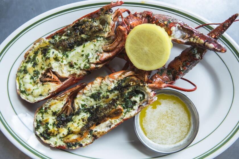Grilled lobster with a herb marinade.