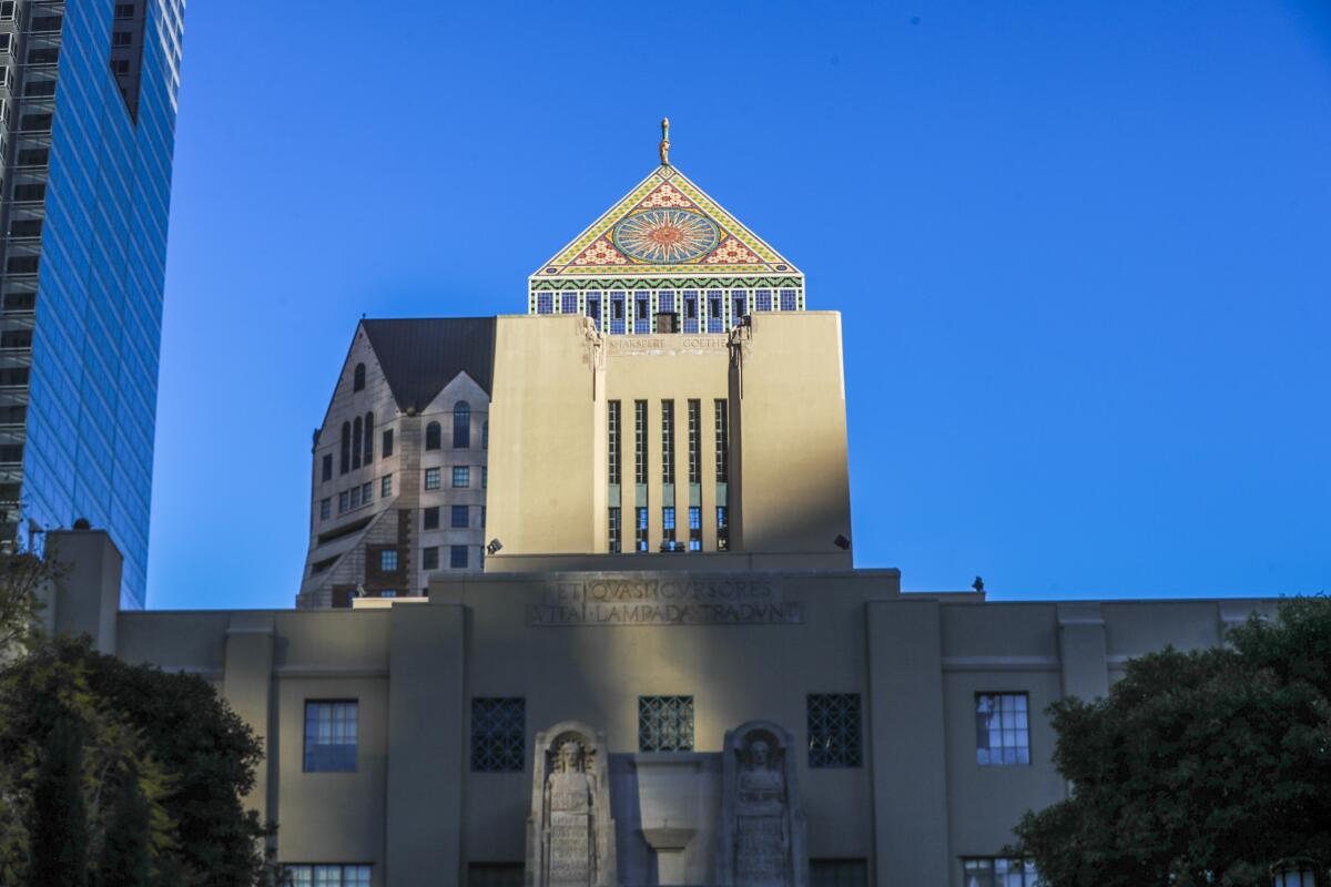 An exterior view of the Los Angeles Central Library.