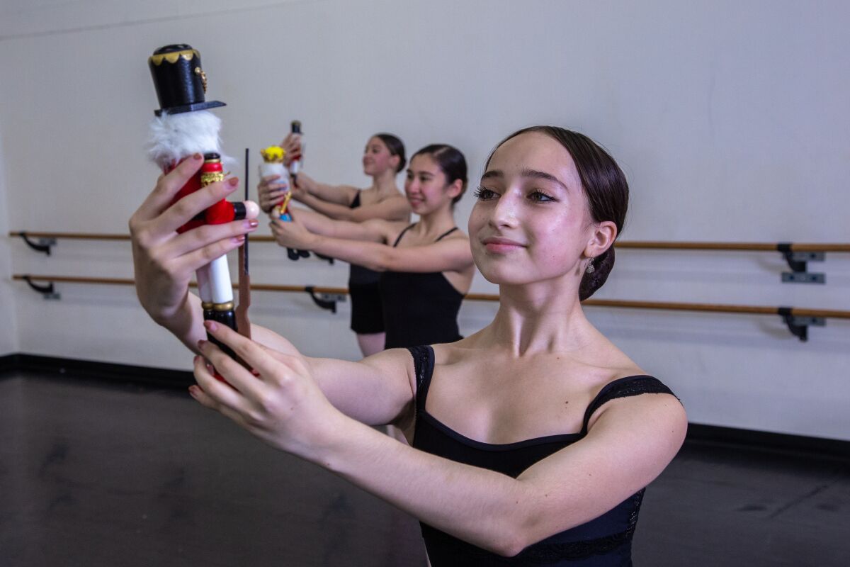 Amandine Isidro, Amara Duke and Sophia Dimmick rehearse for Golden State Ballet's upcoming "Nutcracker."
