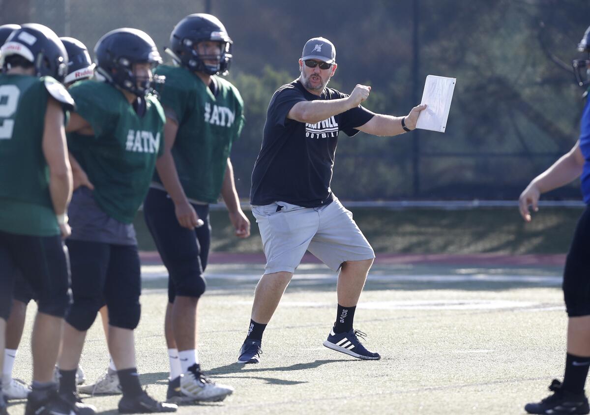 Coach BJ Crabtree, pictured giving instructions on Wednesday, enters his fourth season in charge of Sage Hill.