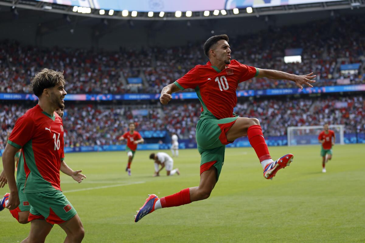 Morocco's Ilias Akhomach celebrates after scoring against the United States on Friday.