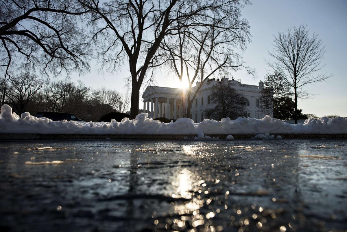 A view of the White House in Washington, D.C., the day after a snowstorm hit the nation's capital.