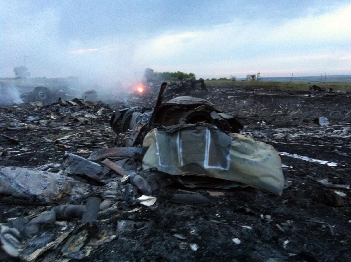 Wreckage of a Malaysian Airlines jet is seen near Shaktarsk, in rebel-held eastern Ukraine.