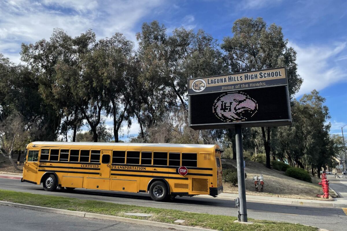 The entrance to Laguna Hills High School in Laguna Hills.