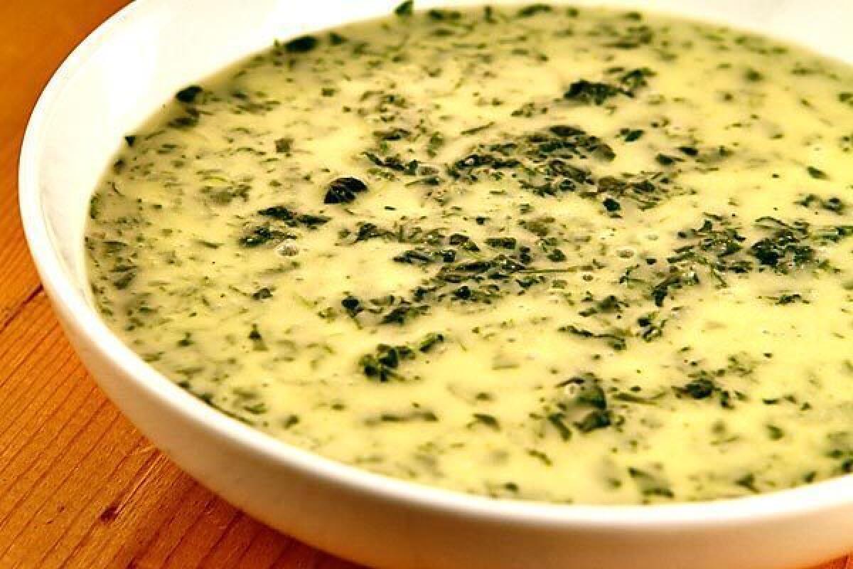 Spinach soup with nutmeg and creme fraiche.